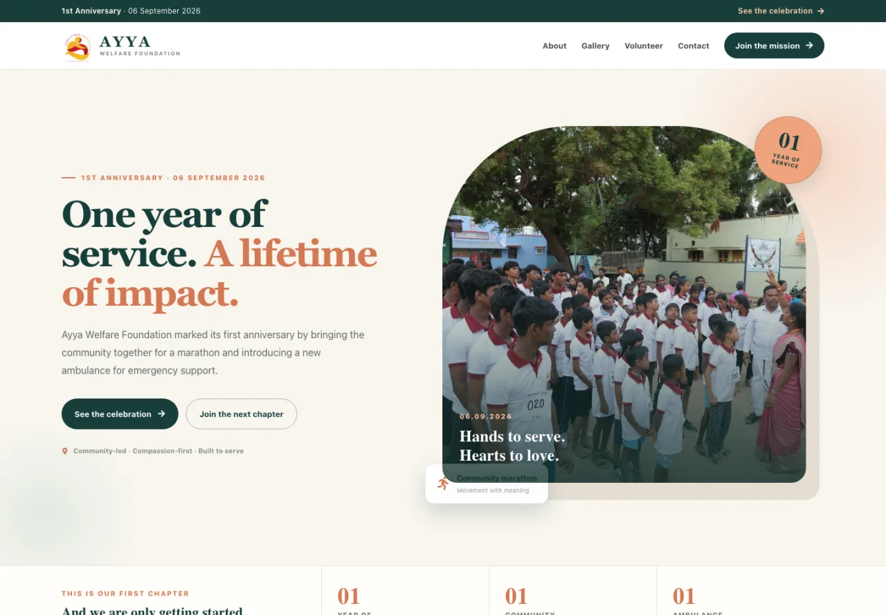 AYYA Welfare Foundation community website homepage
