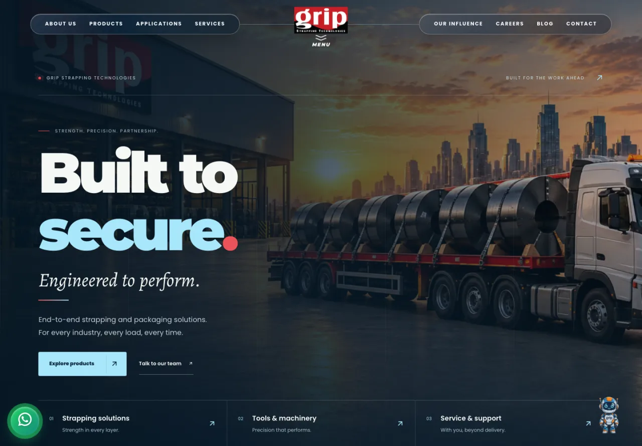 Grip Strapping Technologies industrial website homepage